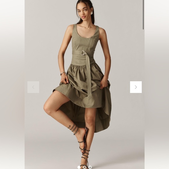 Anthropologie belted army green midi dress large - Picture 1 of 2